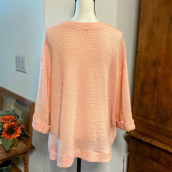 Umgee Waffle Weave Relaxed Loose Fit Women's Sweater Tunic in Peach Small - Picture 4 of 8